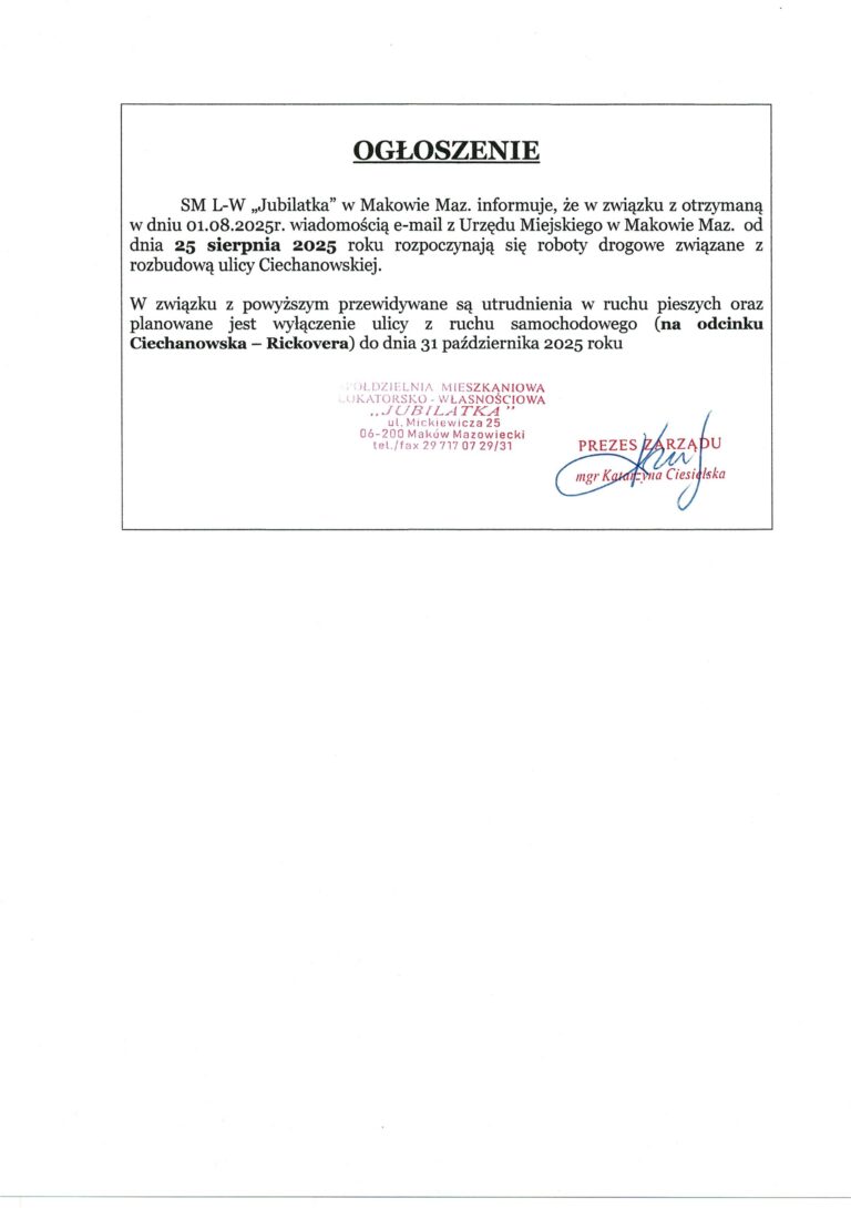 ogłoszenie droga ciechanowska